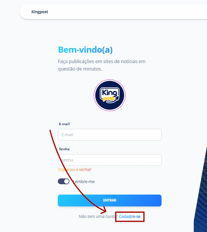 Tela de login e cadastro